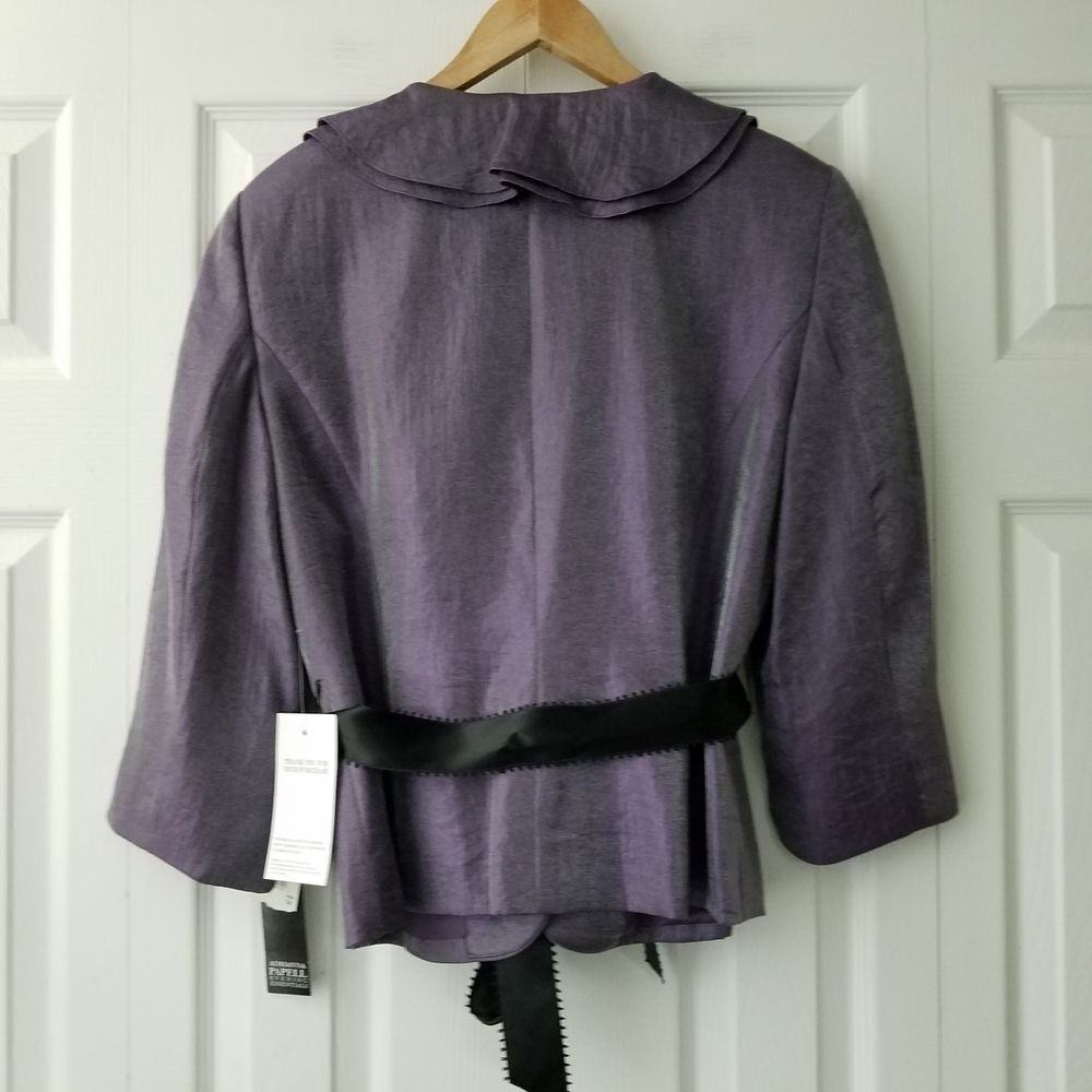 Adrianna Papell Evening Gathered Blazer Jacket Size 14 Lilac Ribbon Tie NWT‎ - Picture 5 of 9